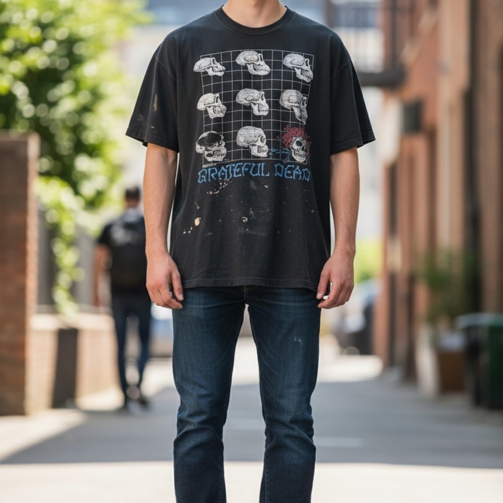 1993 Liquid Blue Grateful Dead Skull Grid Tee